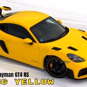 Porsche 718 Cayman GT4 RS in Racing Yellow Exterior Interior and Exhaust Sound