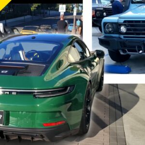 Irish Green 2023 Porsche 911 GT3 Touring and Ineos Grenadier at Local Car Event